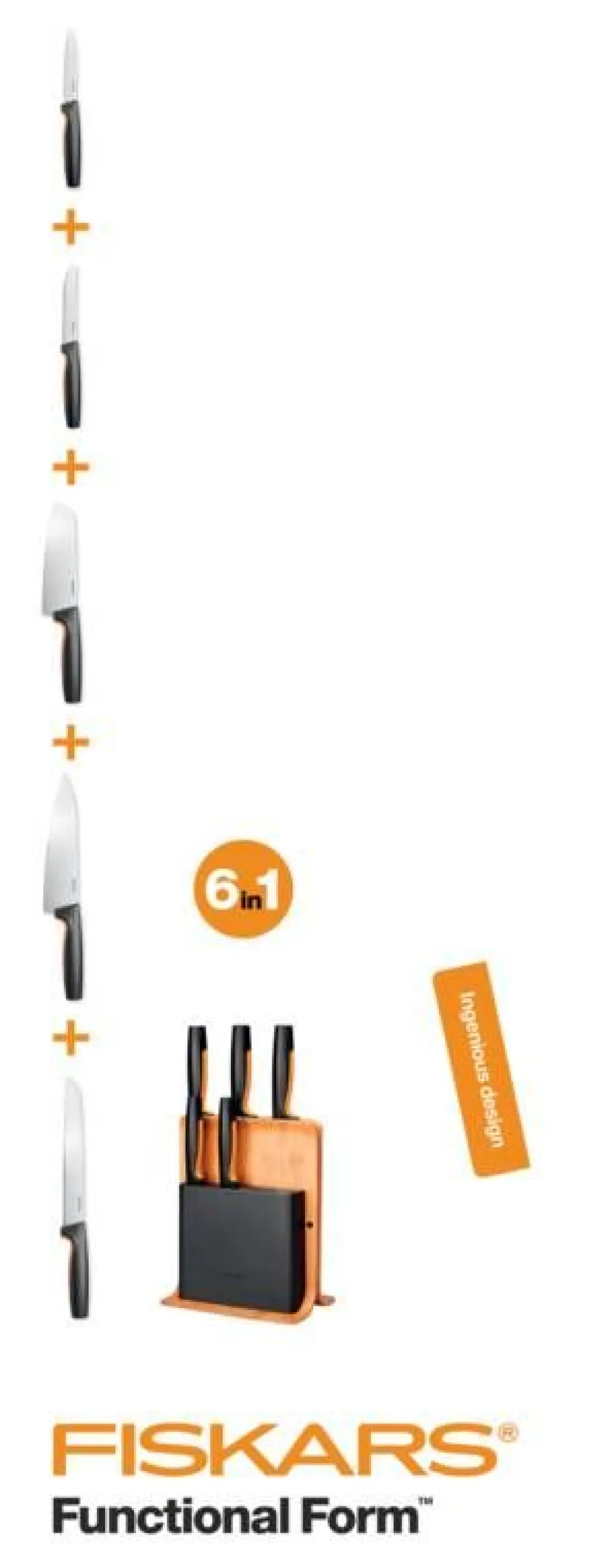Fiskars Functional Form veitsitukki bambu (sis. 5 veistä)