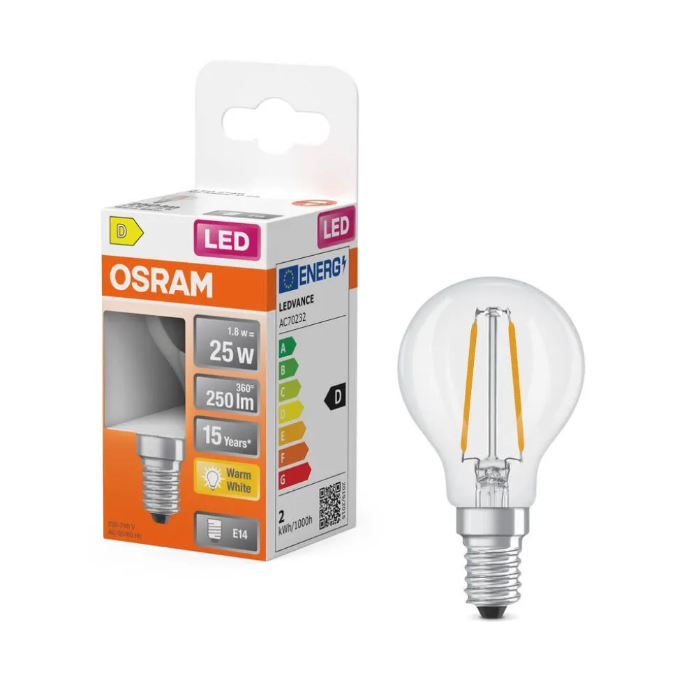 Osram LED Star Classic P 25 Filament 1.8W 827 Clear E14
