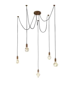 Trio Lighting riippuvalaisin Cord 5-os E27 antiikkikupari