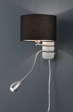 Trio Lighting seinävalaisin Hotel lukuvalolla E14 + LED must