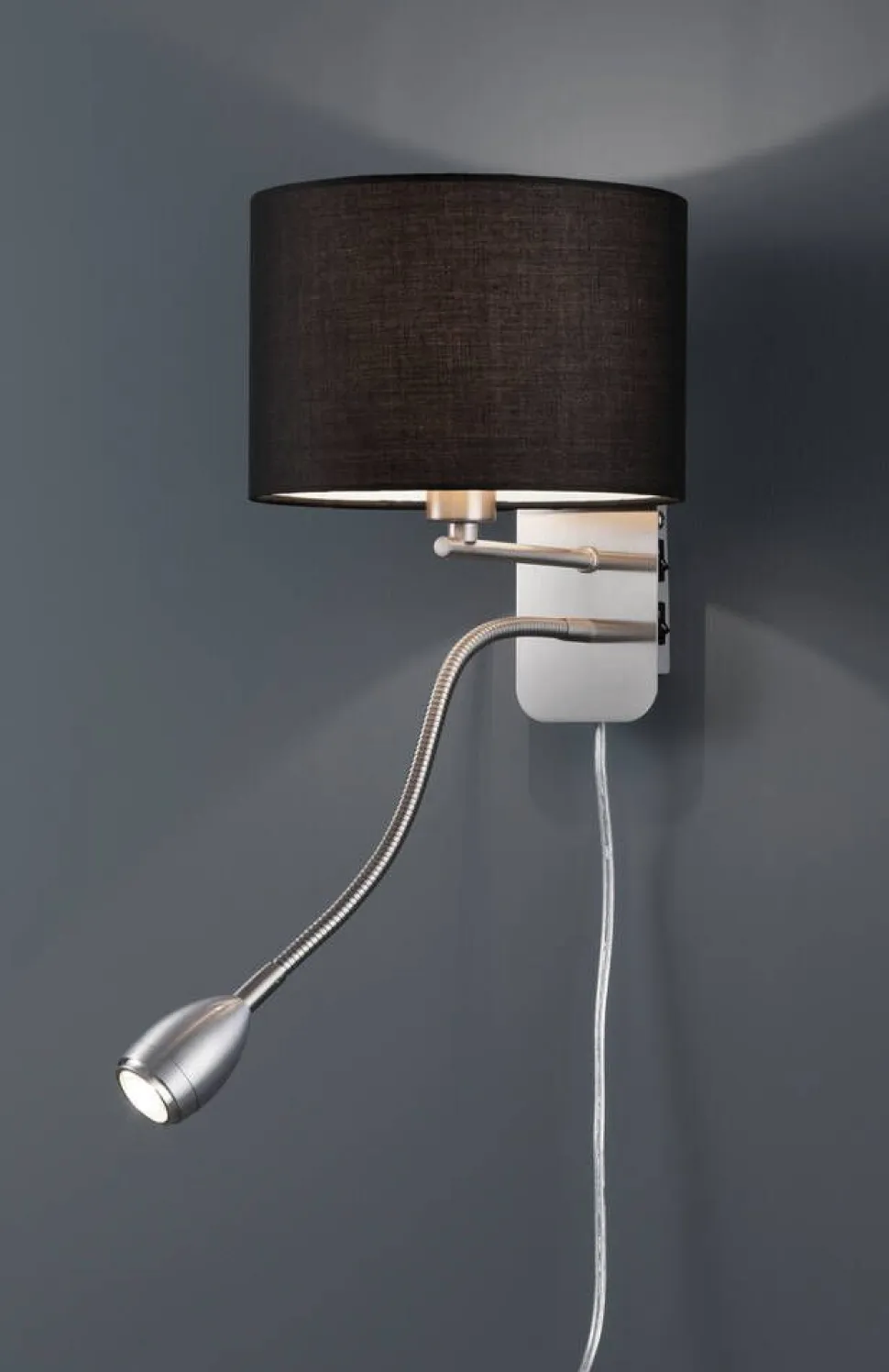 Trio Lighting seinävalaisin Hotel lukuvalolla E14 + LED must